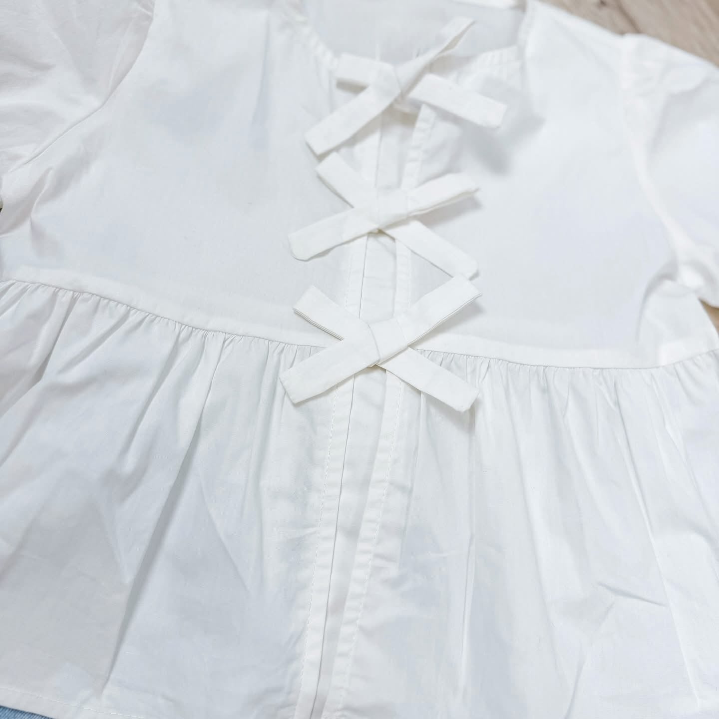 White Solid Cotton Poplin Front Tie Ribbon Blouse