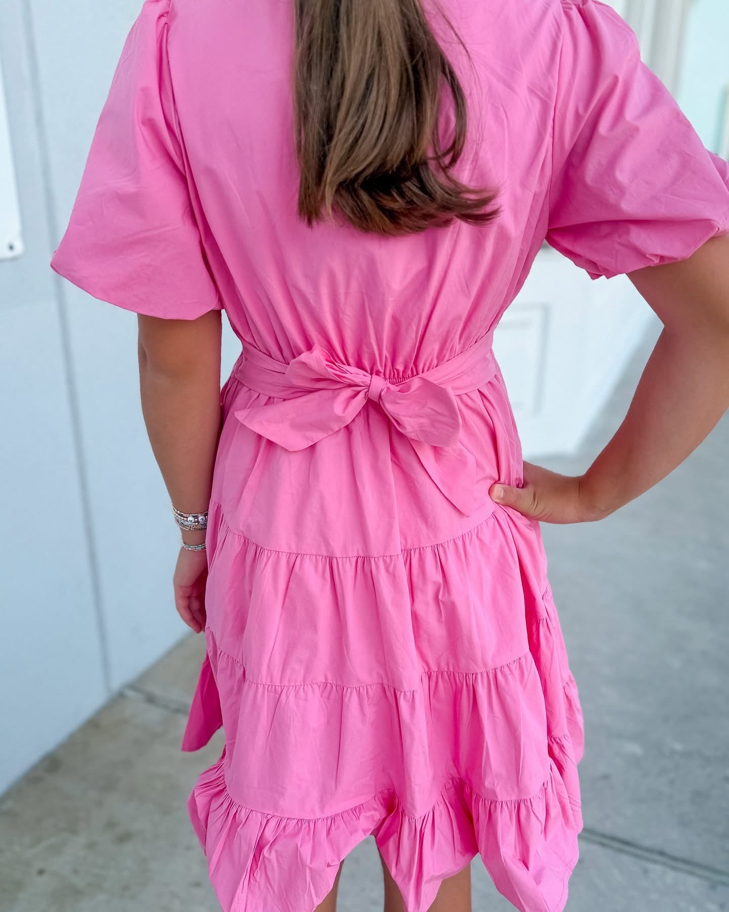 Pink Puff Sleeve Poplin Dress