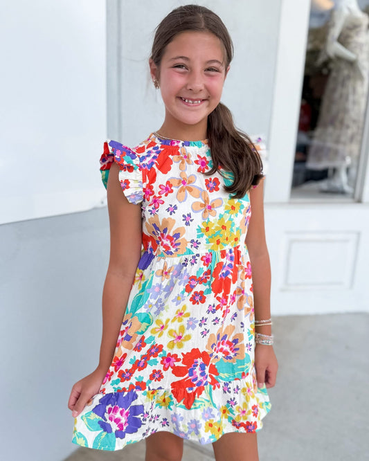 Floral Printed Poplin Tired Dress