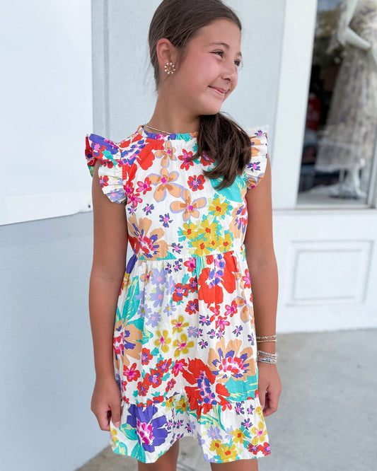 Floral Printed Poplin Tired Dress