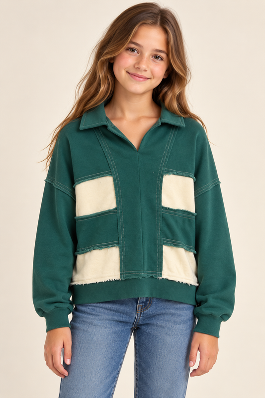 Hunter Green Striped Collar Sweater