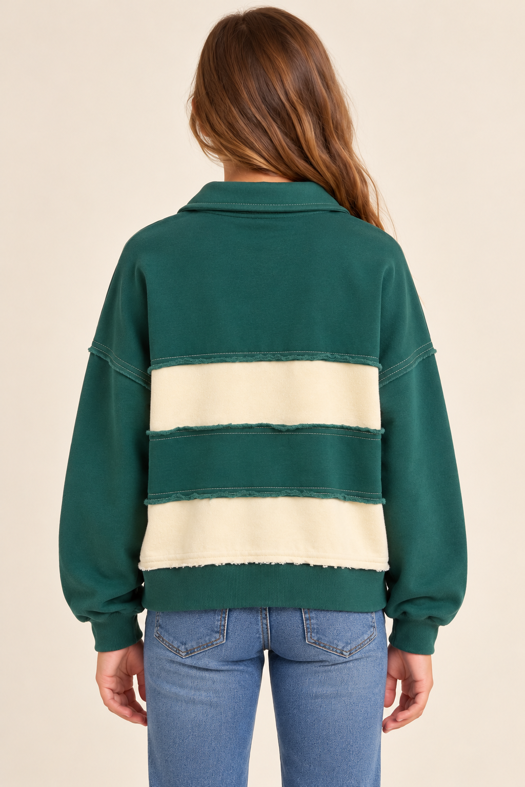 Hunter Green Striped Collar Sweater