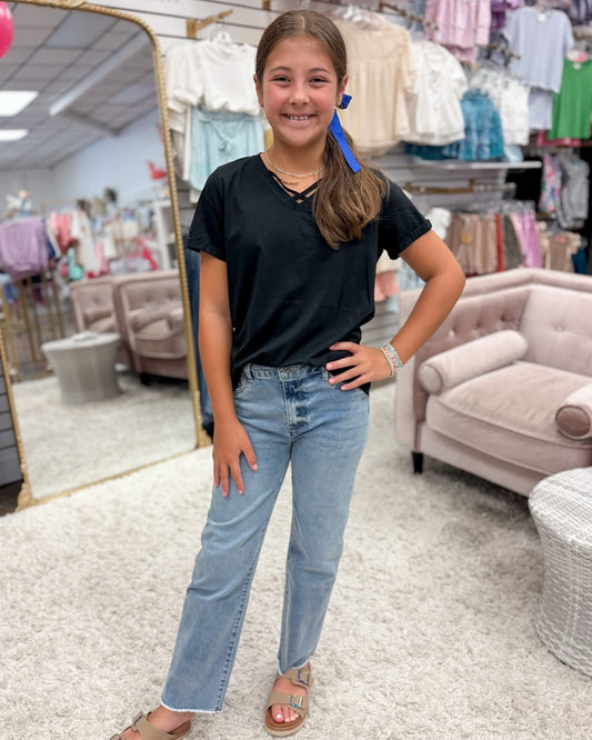 High Rise Straight Leg Crop With Fray Hem