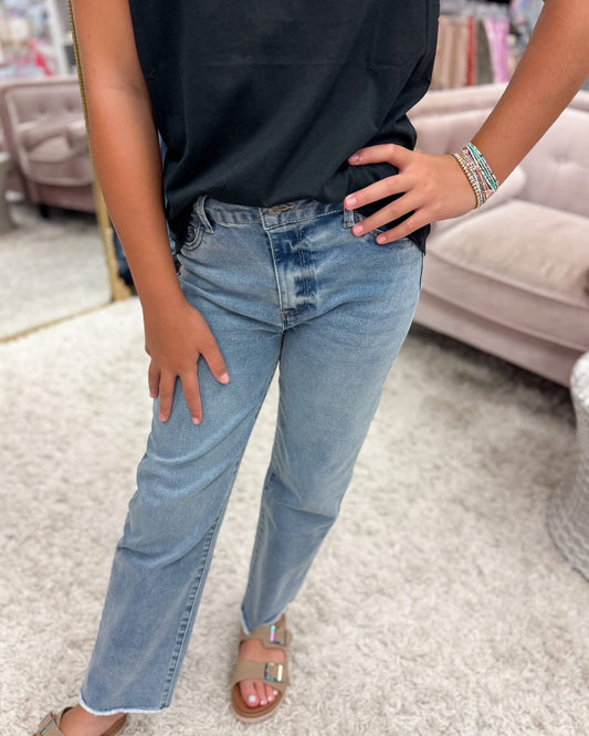 High Rise Straight Leg Crop With Fray Hem