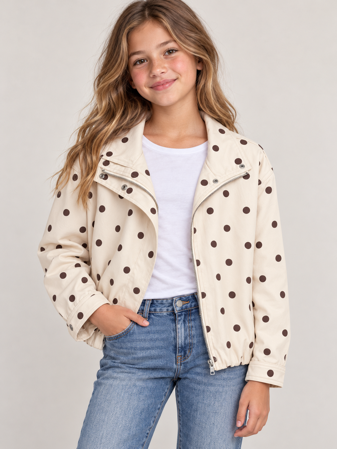 Polka Dot Mock Neck Bomber Jacket