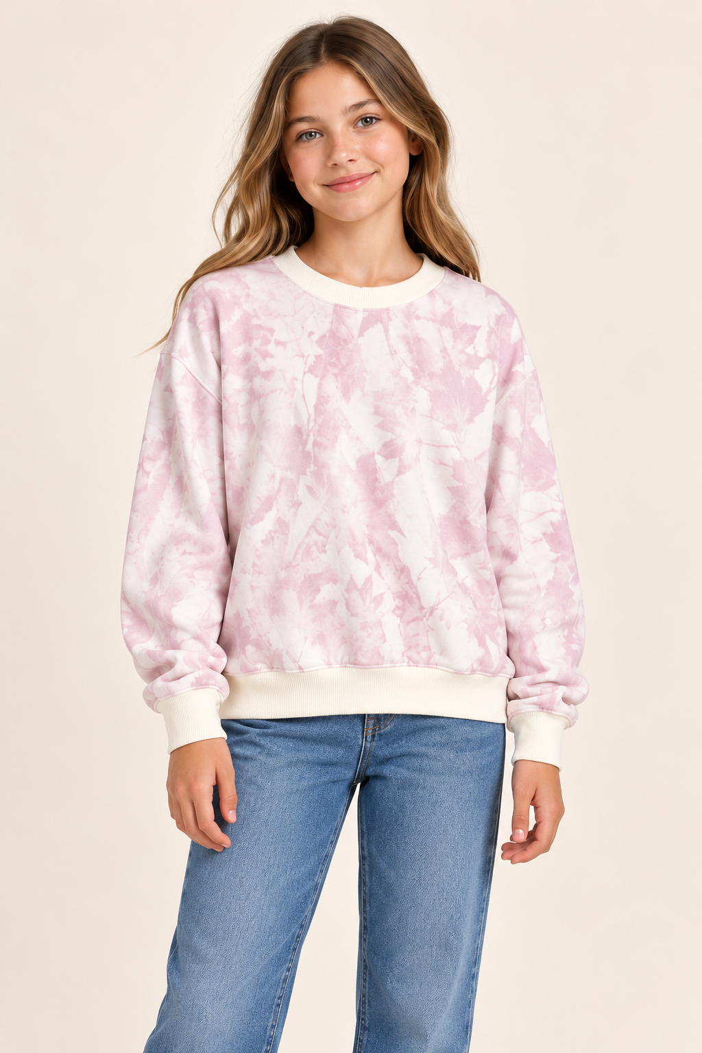 Leaf Printed Fleece Sweatshirt