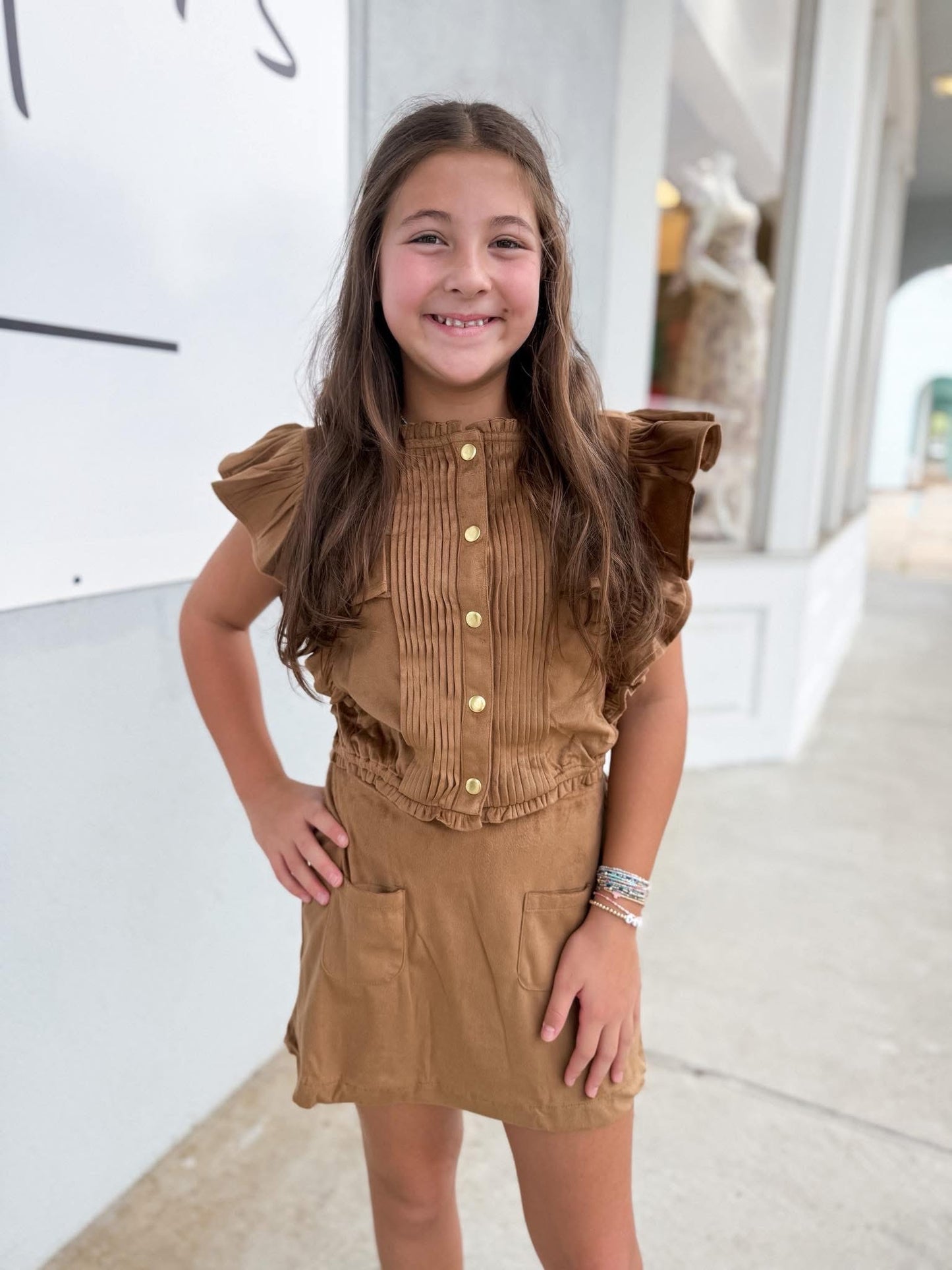 Annie Top - Brown Faux Suede