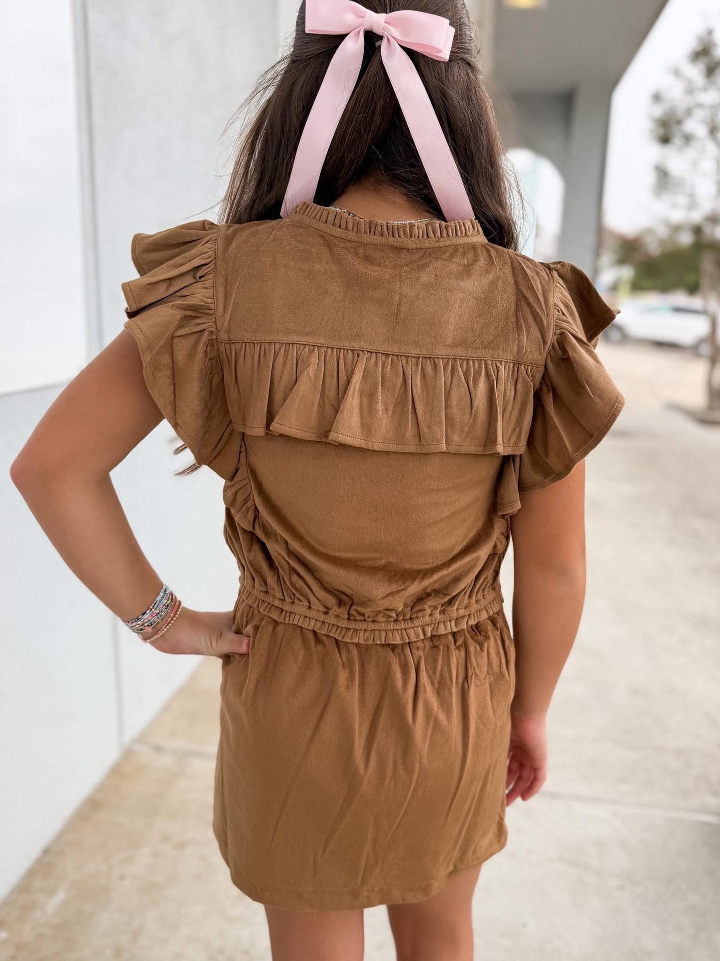 Annie Top - Brown Faux Suede