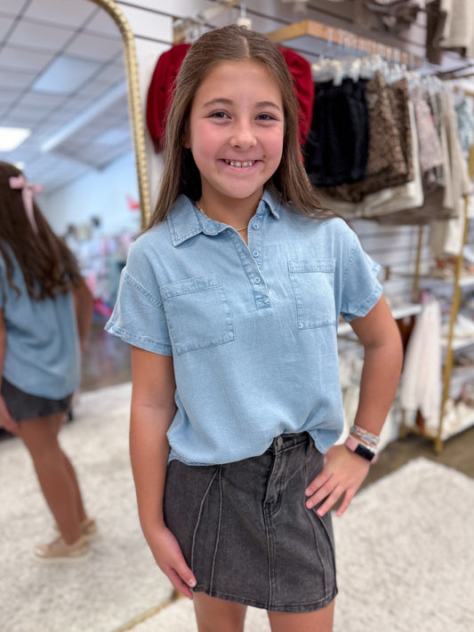 Denim Collared Top