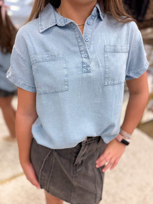 Denim Collared Top