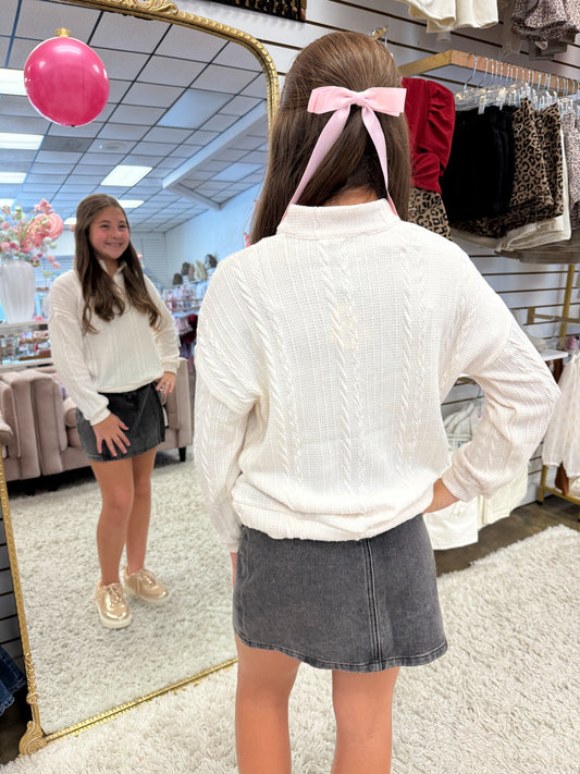 Ivory Cable Knit Half Zip Pullover