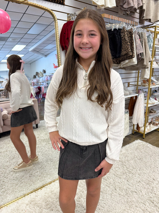 Ivory Cable Knit Half Zip Pullover