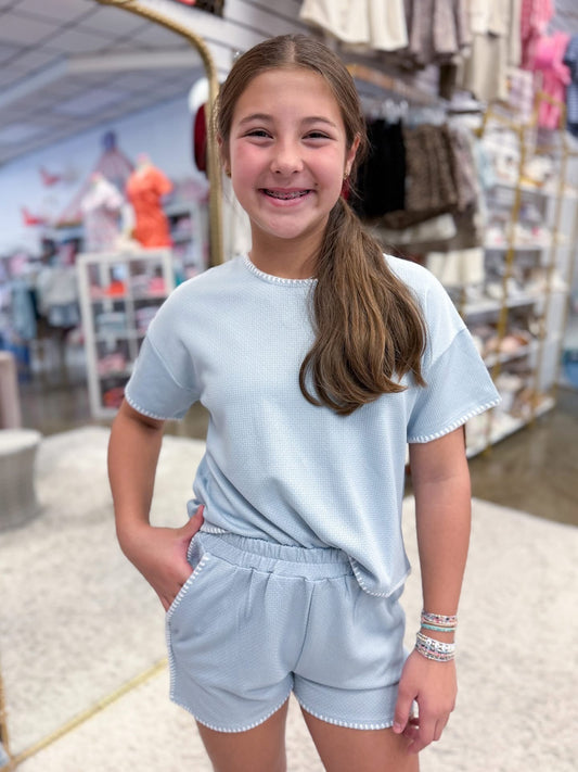 Blue Textured Stitch T Shirt