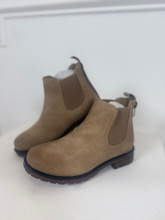 Taupe Elastic Slip On Bootie