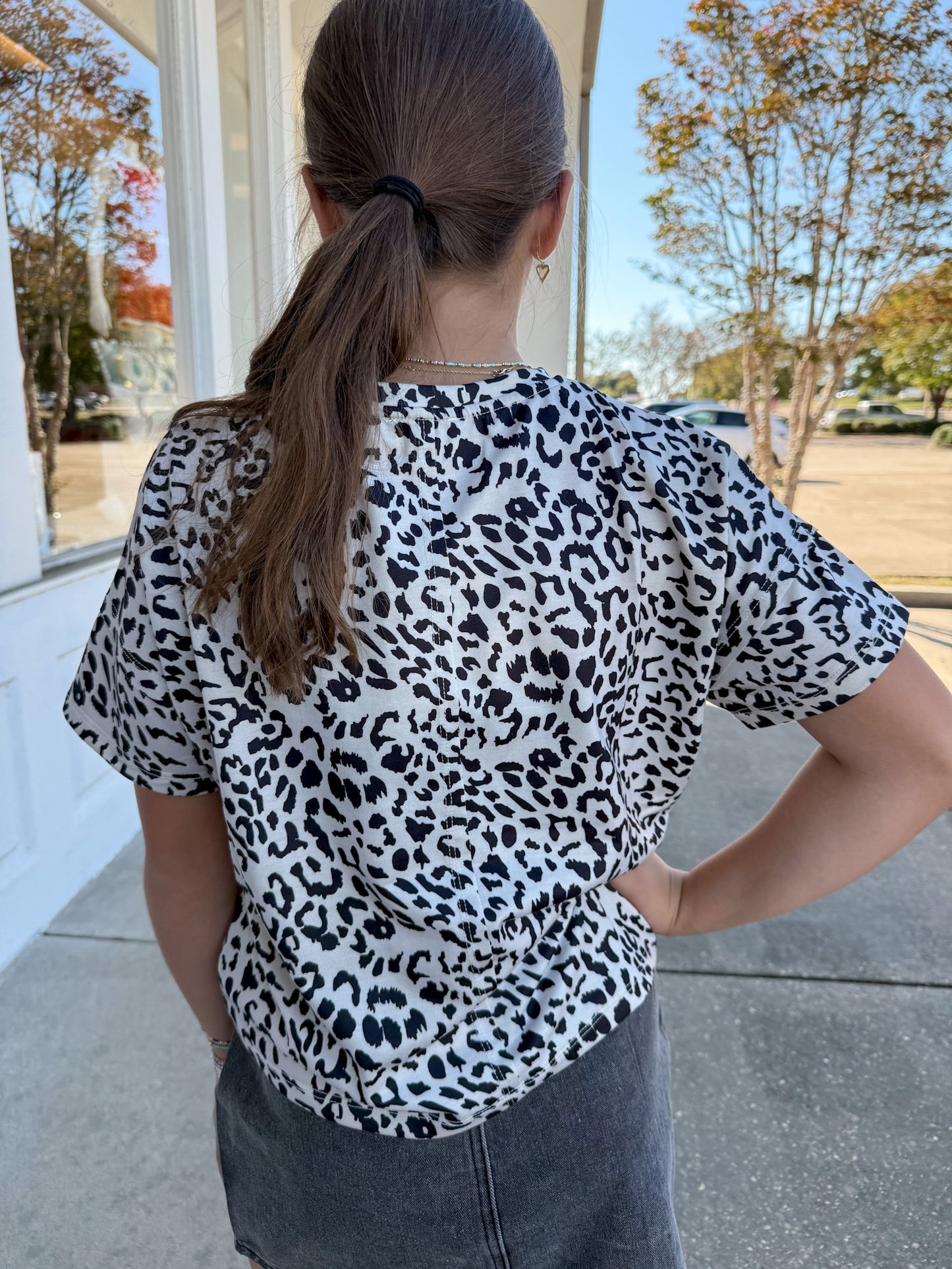 Leopard Drop Shoulder Terry Tee