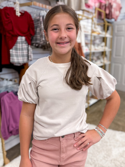 Beige Puff Sleeve Top