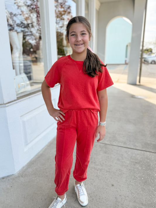 Red Washed Short Sleeve Shirt