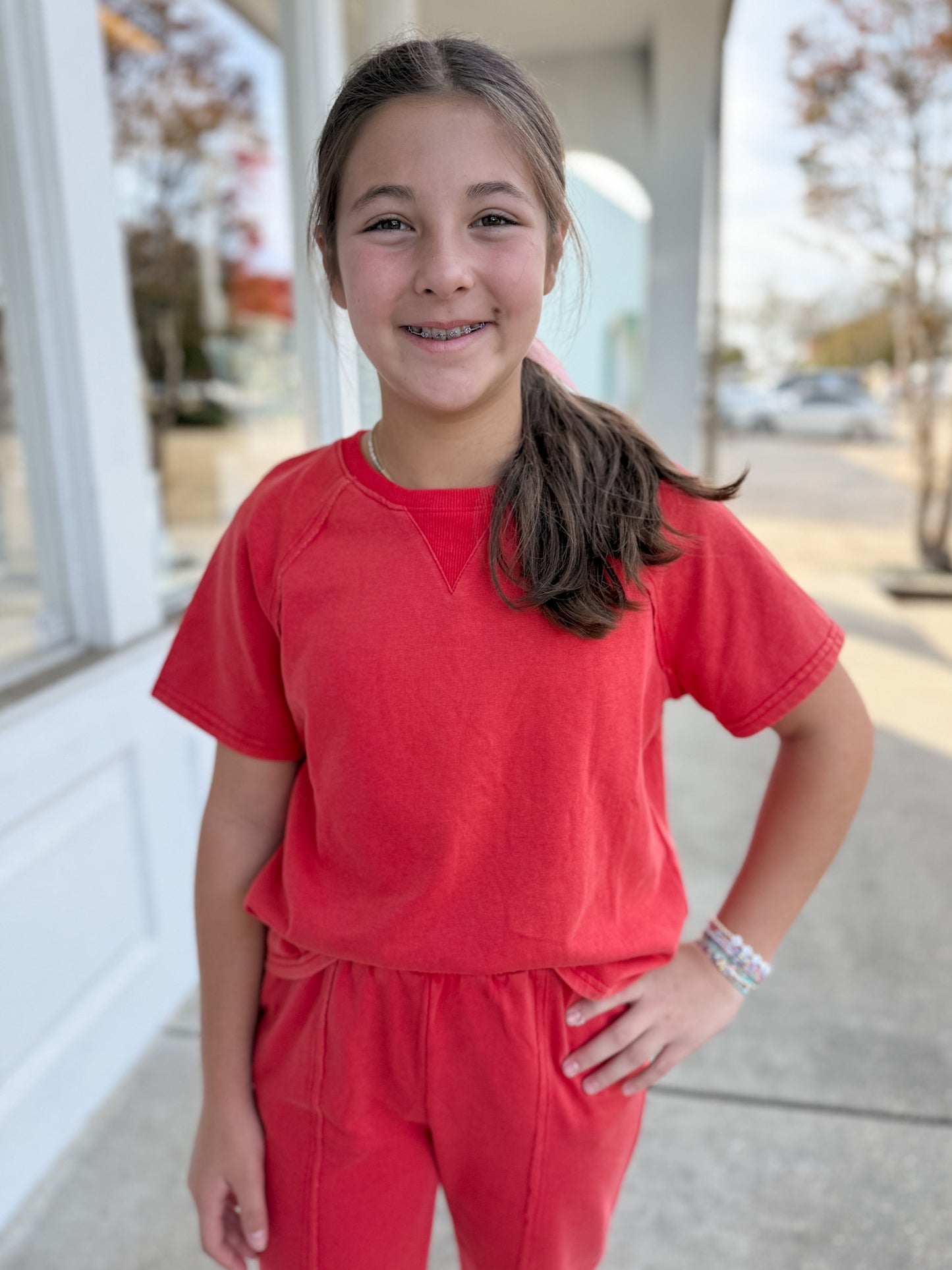 Red Washed Short Sleeve Shirt