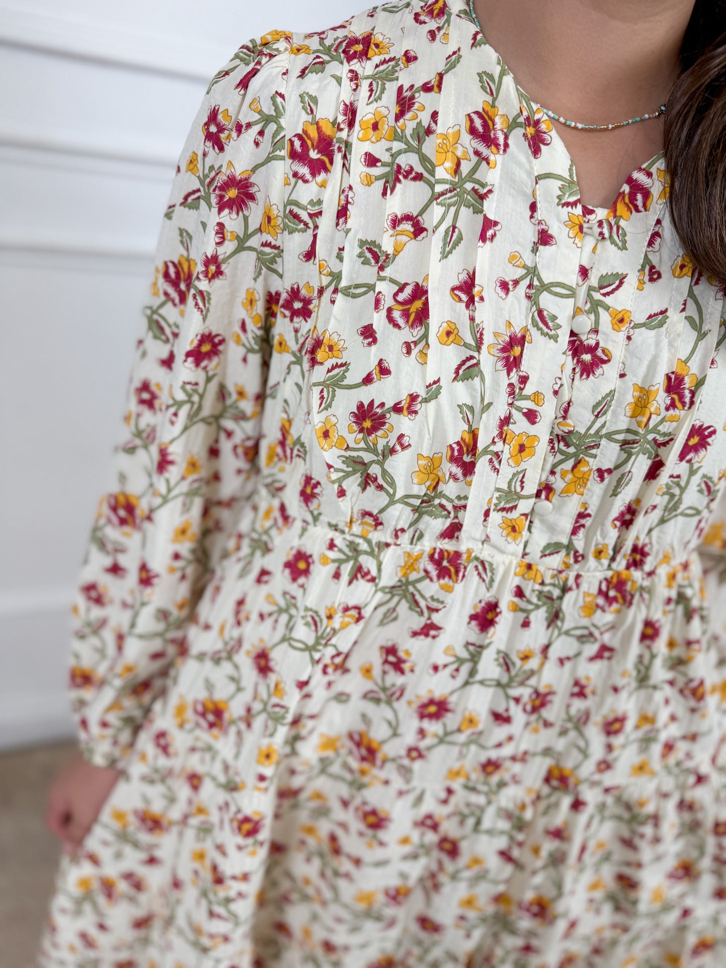 Cream Floral Collared Dress