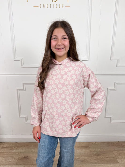 Pink Daisy Textured Hoodie
