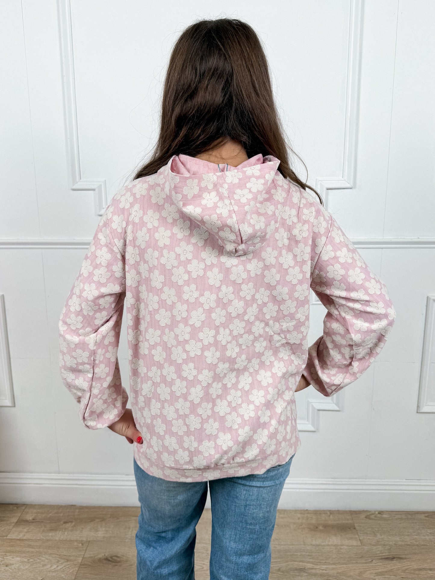 Pink Daisy Textured Hoodie