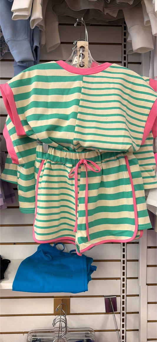 Green/Pink Colorblock Stripe Top