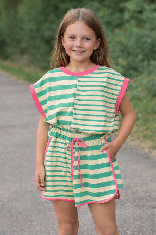 Green/Pink Colorblock Stripe Top