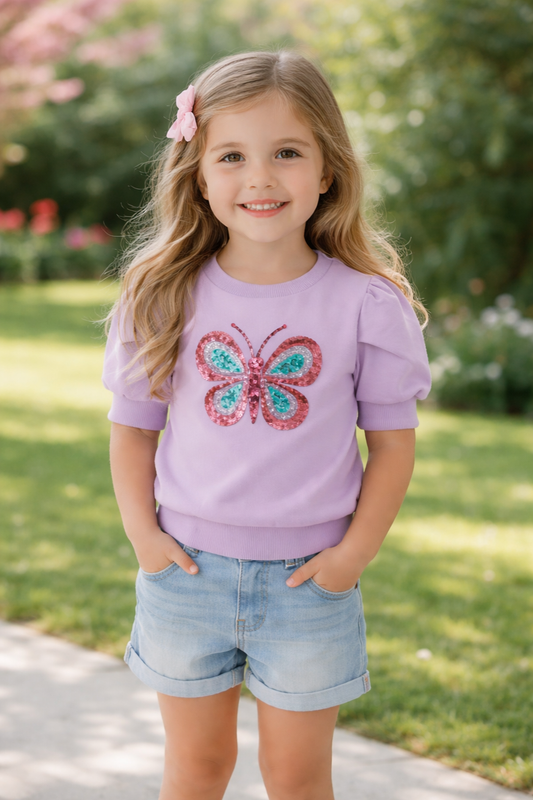 Sequin Puff Sleeve Top, Butterfly