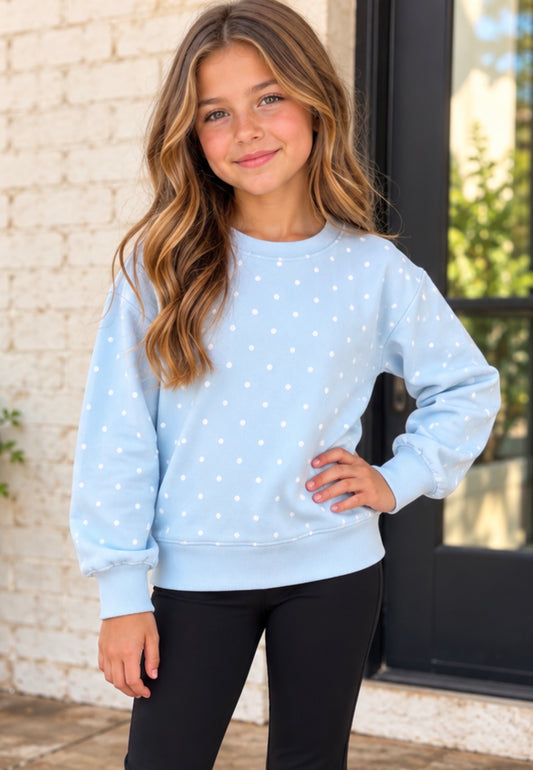 Blue/White Polka Dot Fleece Crewneck