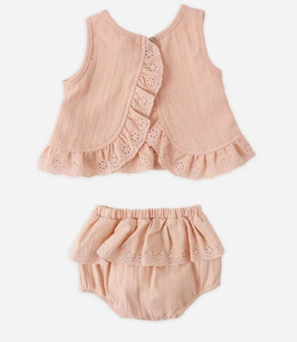 Ruffled Tulip Top + Bloomer Set Melon