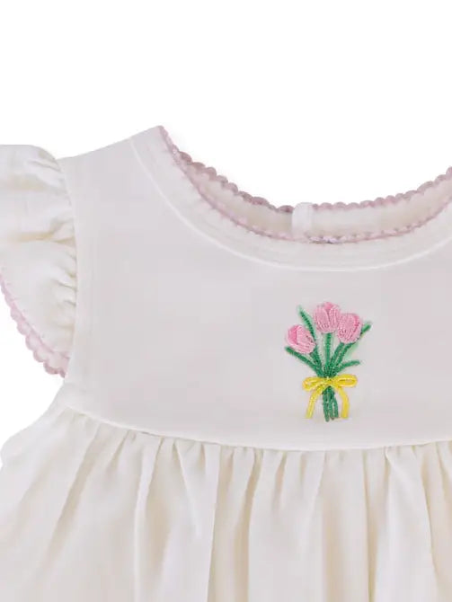 Fancy Tulips Pip Embroidered Flutter Bubble