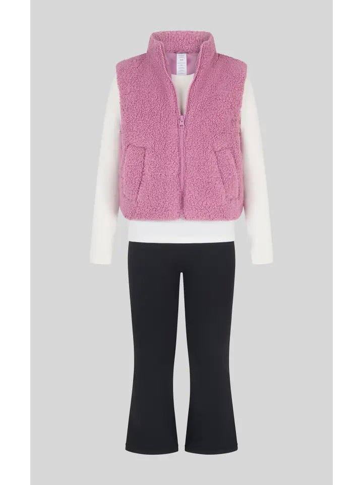 Toddler Mauve Orchid Toddler Sherpa Puffer Vest, Top and Flare Pants