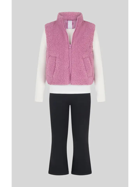 Toddler Mauve Orchid Toddler Sherpa Puffer Vest, Top and Flare Pants