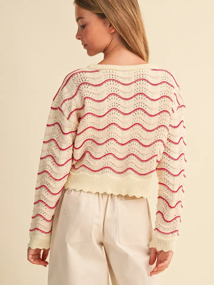 Beige/Berry Wavy Knit Sweater