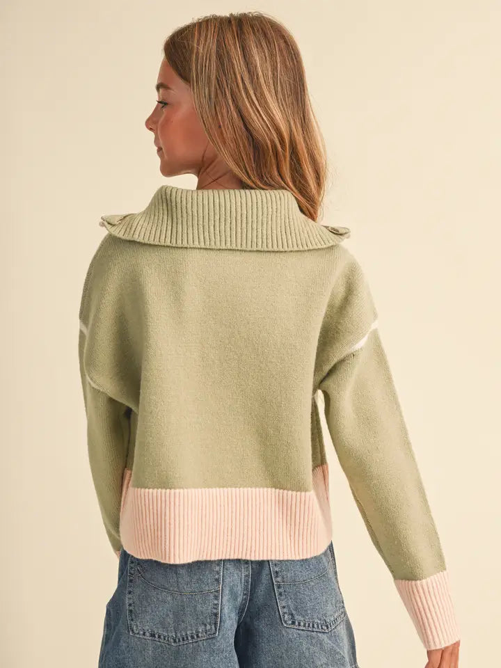 Sage Pink Half Zip Collar Sweater