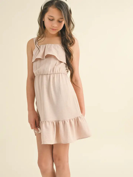 Taupe Strappy Ruffle Dress