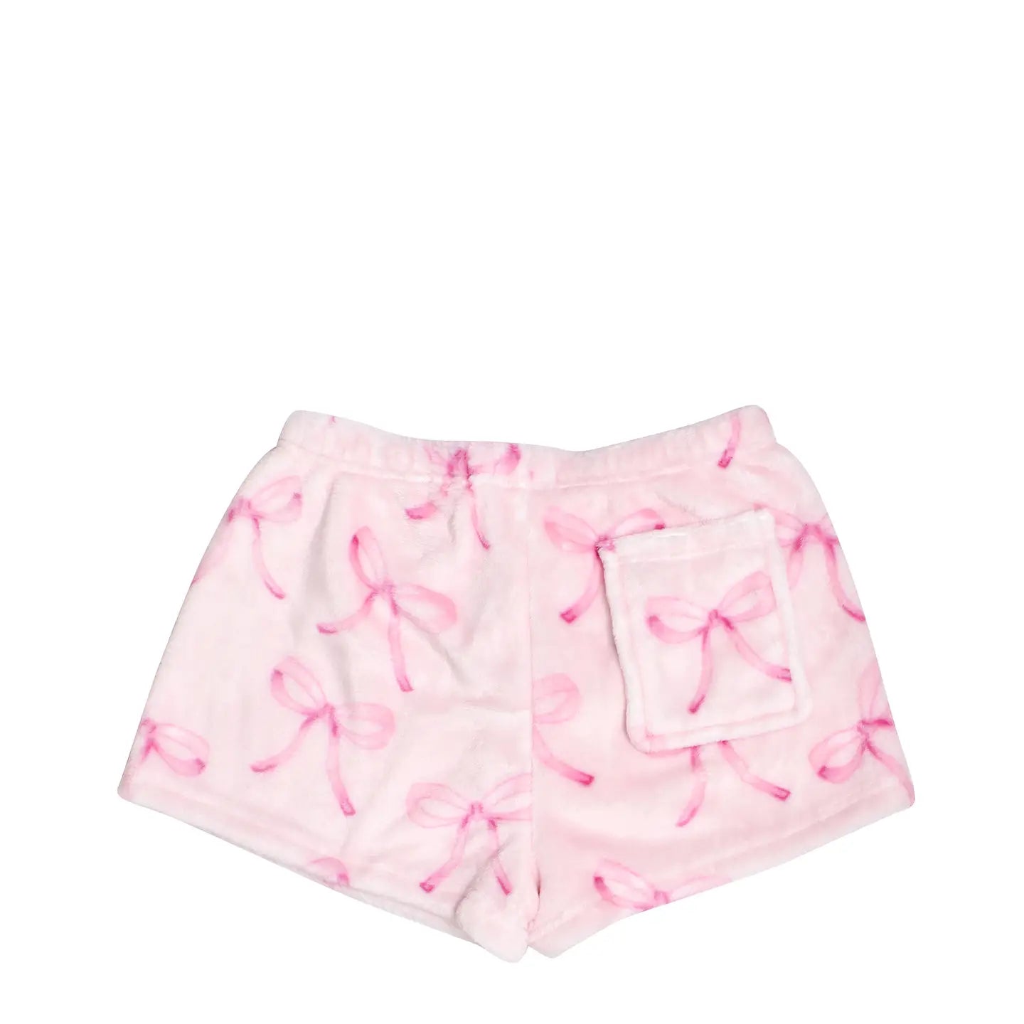 Pink Fleece Bow Printed Pajama Shorts