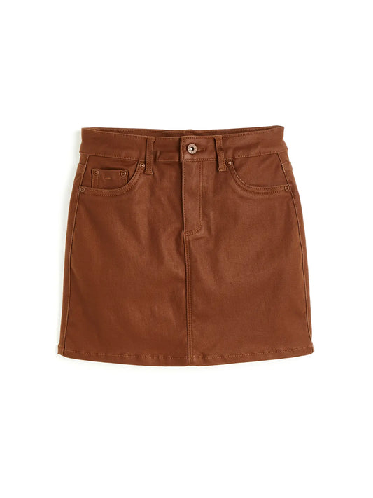 Brown Coated Mini Skirt