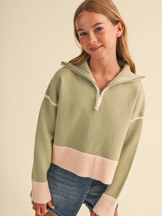 Sage Pink Half Zip Collar Sweater