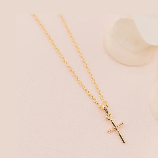 14k Gold Plated Cross Necklace 14in