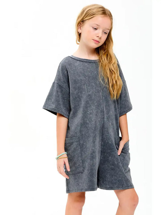 Charcoal Mineral Washed Oversized Romper
