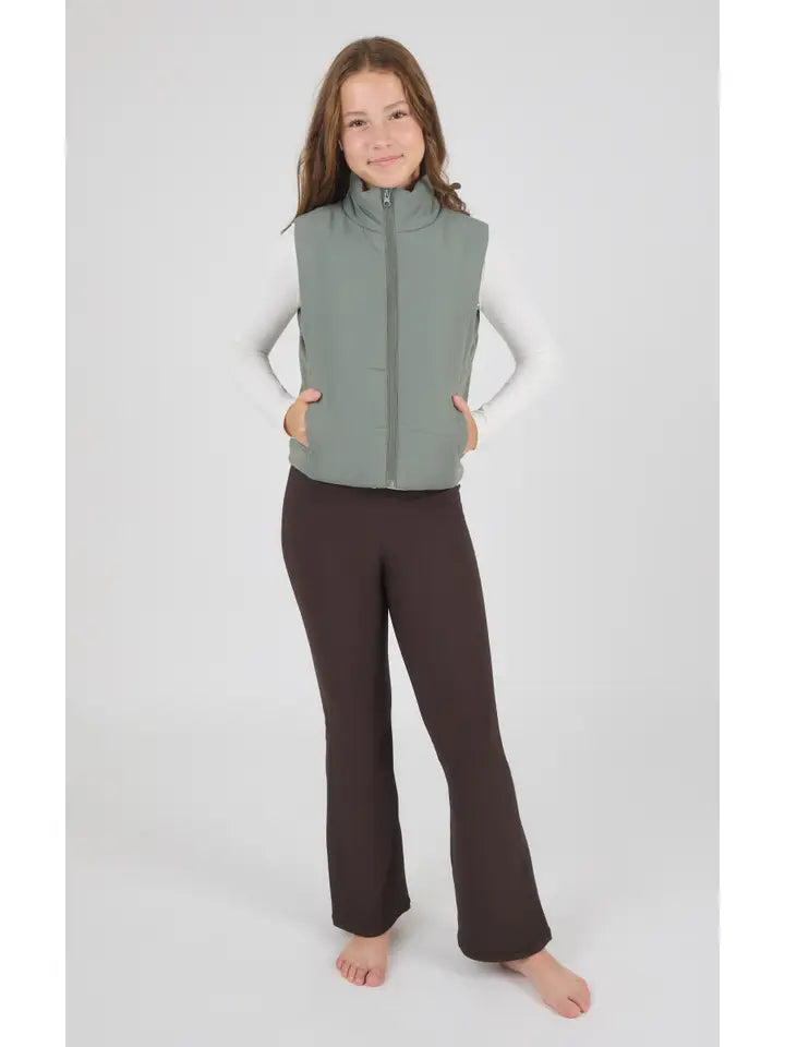Puffer Vest, Flare Pant, Long Sleeve Top SET, Mulled Basil