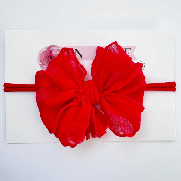 Skinny Mini Ruffled Headband-Bright Red