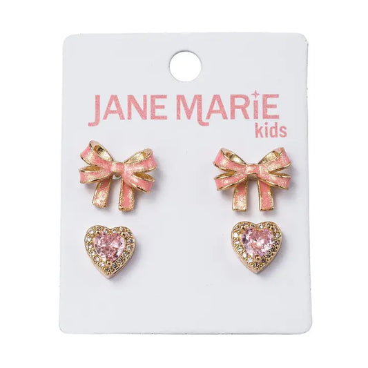 Set of 2 Bow and Heart Earrings