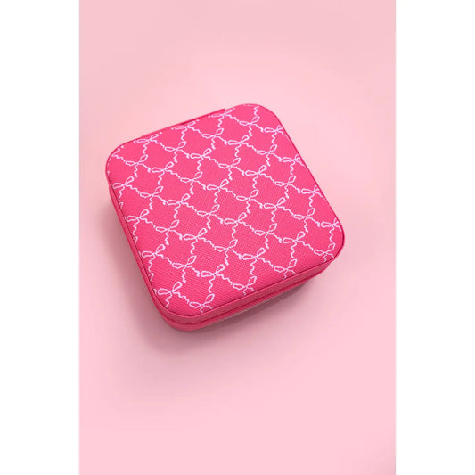 Jewelry Travel Box Case, Bow Fuchsia