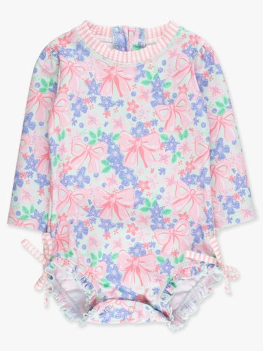 Long Sleeve One Piece Rash Guard Swimsuit, with Signature Rear Ruffles