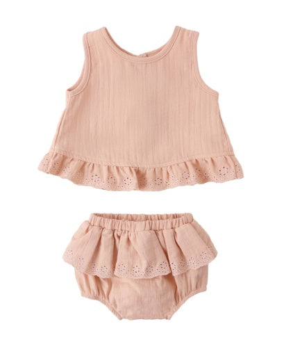 Ruffled Tulip Top + Bloomer Set Melon