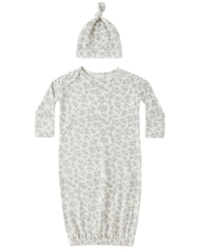 BAMBOO BABY GOWN + HAT SET BLUE FLORAL