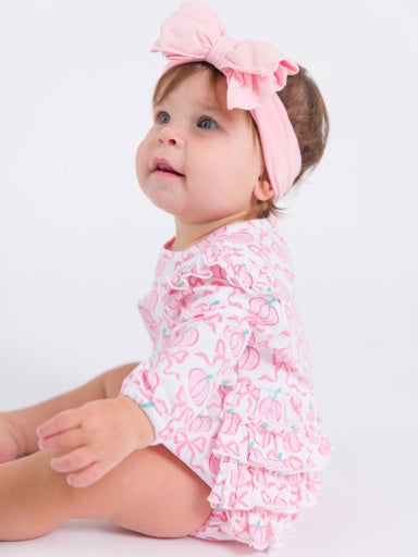 Knit Long Sleeve Flutter Bubble Romper, PINK FAIRYTALE PUMPKINS