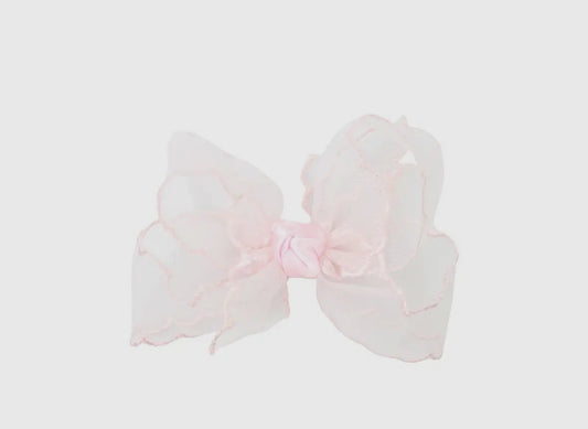 Scalloped Organza Bow on Alligator Clip 3.5, L Pink